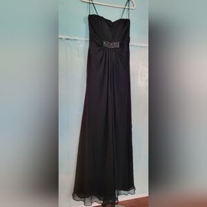 $800 UNSIGNED NEW - LOOK NEW BLACK CHIFFON CRYSTAL BEAD STRAPLESS GOWN US L